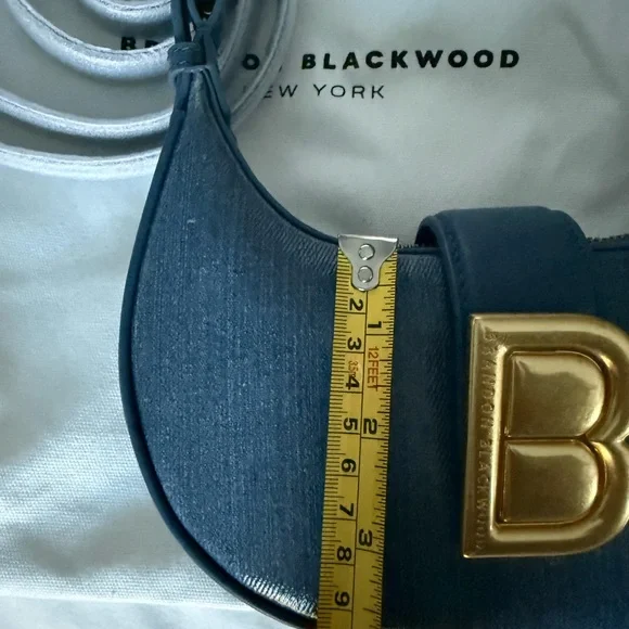 Blue waxed denim Brandon Blackwood Bag with Gold Accents - Picture 10 of 14